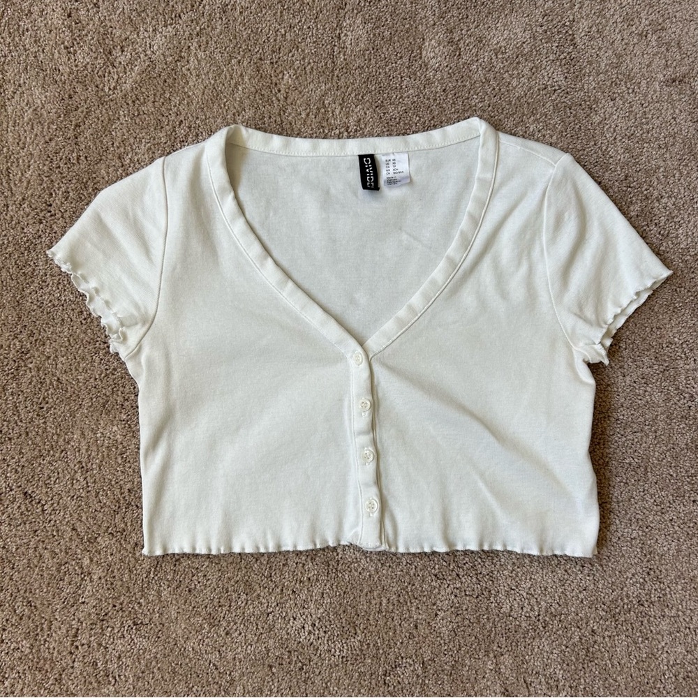 White Button-Up Crop Top